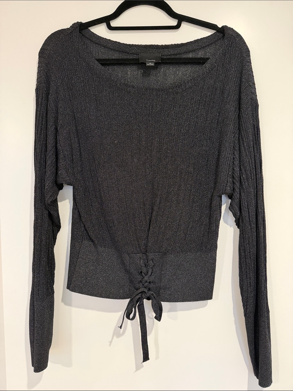 Lumiere black, Ribbed Lace-Up Hem, Long-sleeved and lightweight sweater